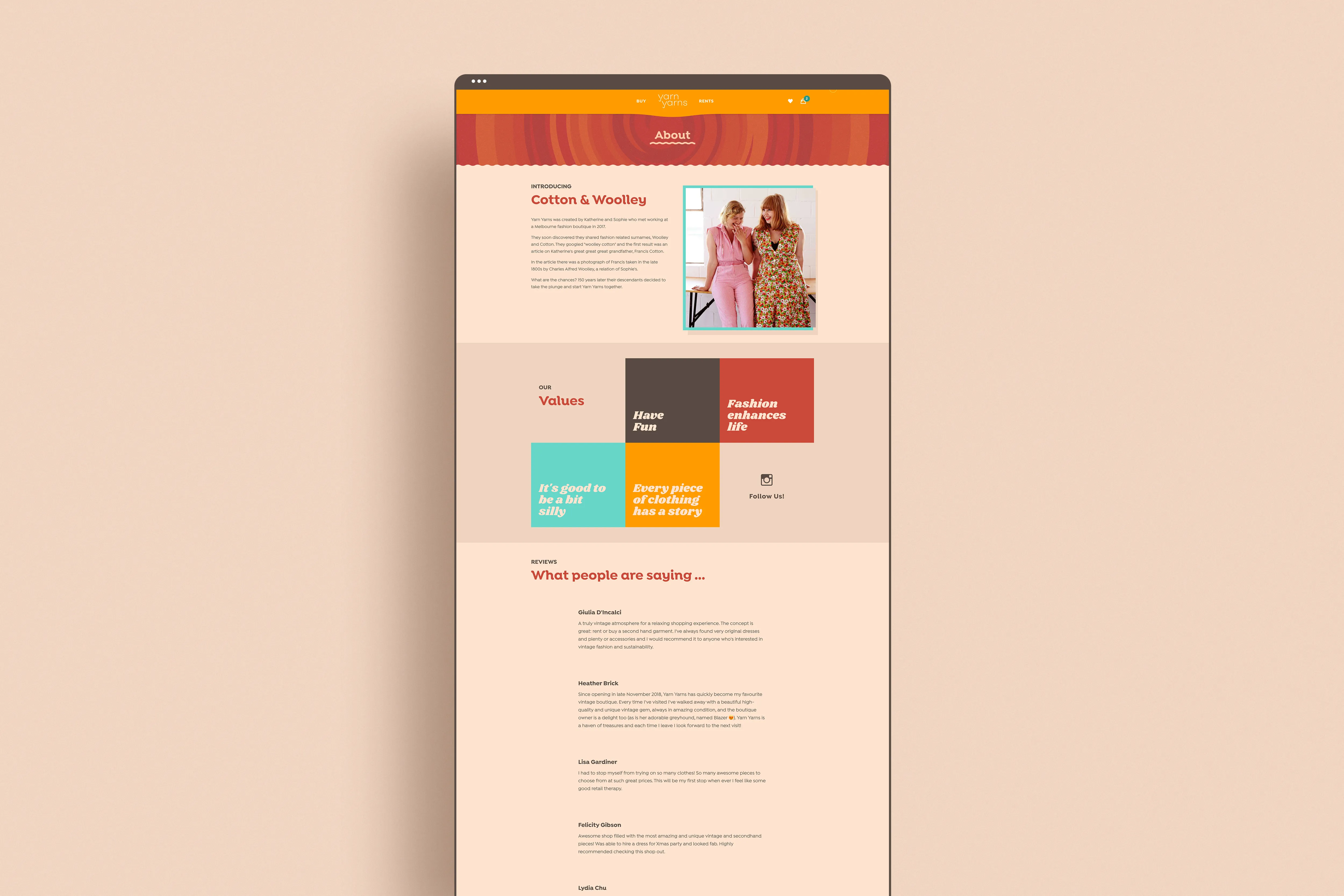 Website design for Yarn Yarns e-Commerce about us page