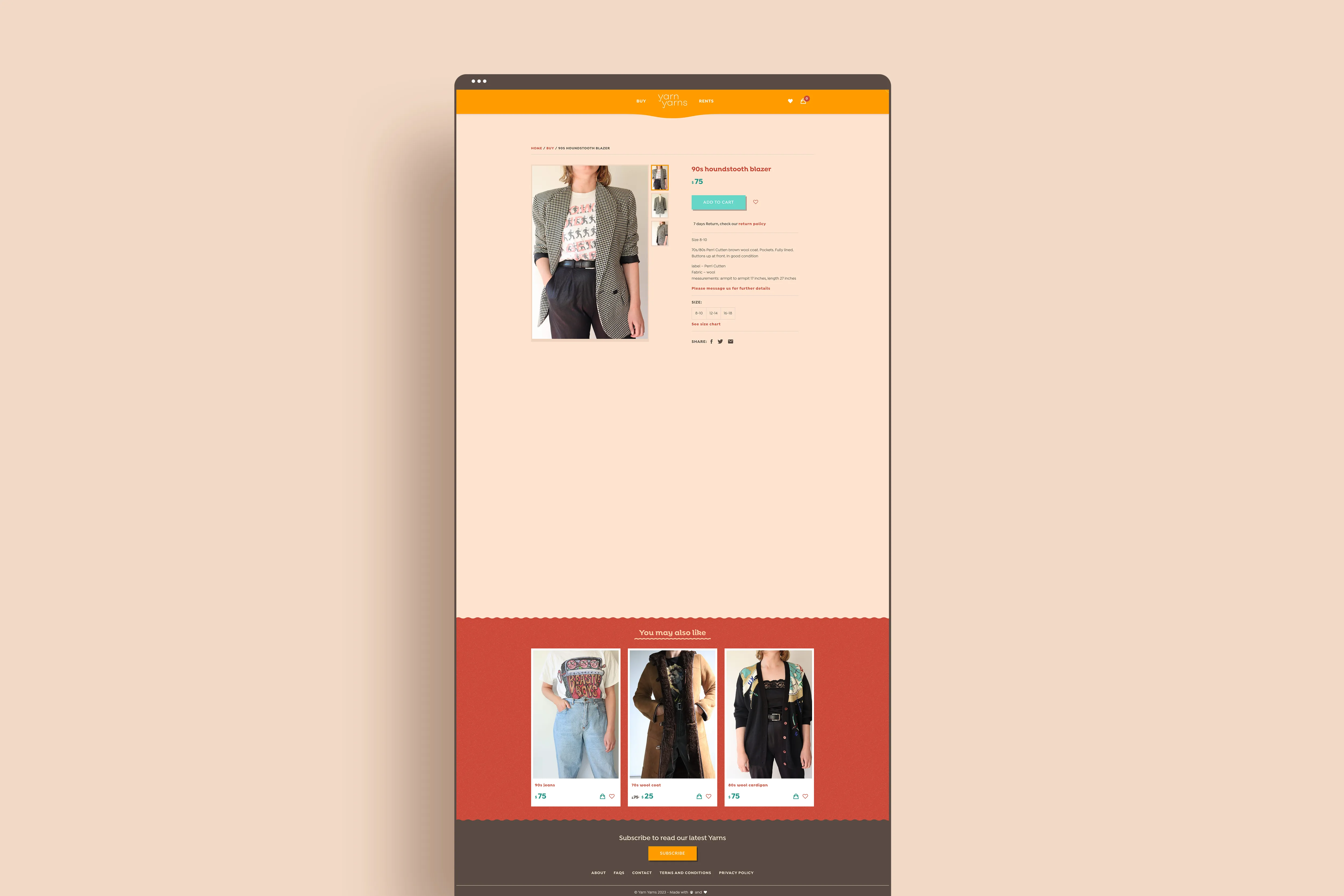 Website design for Yarn Yarns e-Commerce product page